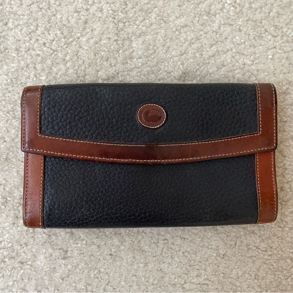 Vintage Dooney & Bourke Black/Navy and Brown Leather Wallet